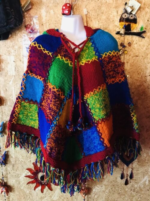 100% Wool Rainbow 🌈 Patchwork Poncho by Gringo image 0