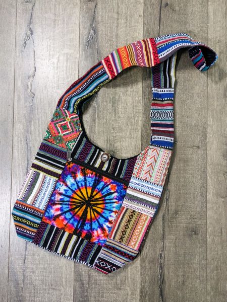 Cotton Patchwork Shoulder Bag With Tie Dye Detail by Gringo image 0