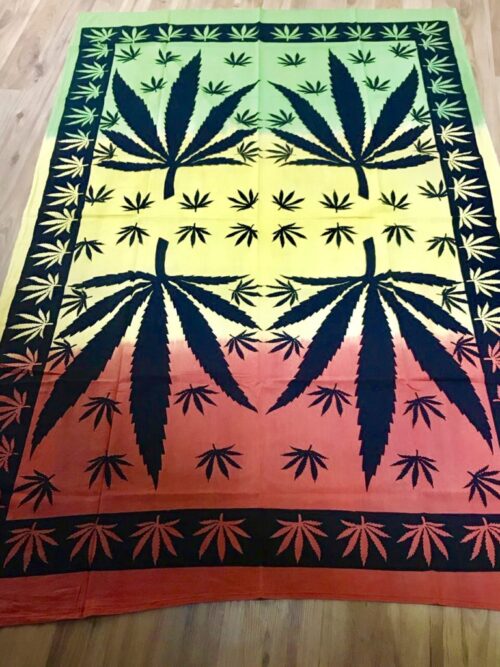 Rasta Colours Ganja Leaf Double Size Bedcover-Wallhanging by Namaste image 0