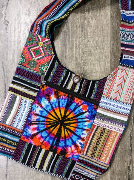 Cotton Patchwork Shoulder Bag With Tie Dye Detail by Gringo image 3