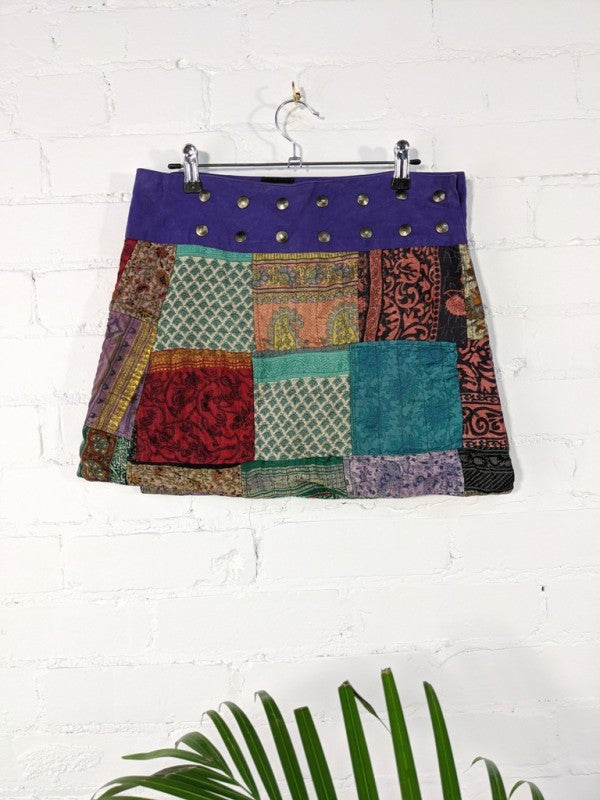 Patchwork Short Wrap Skirt