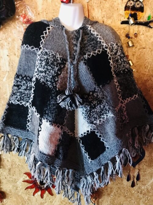 100% Wool Grey Multi Patchwork Poncho by Gringo image 0