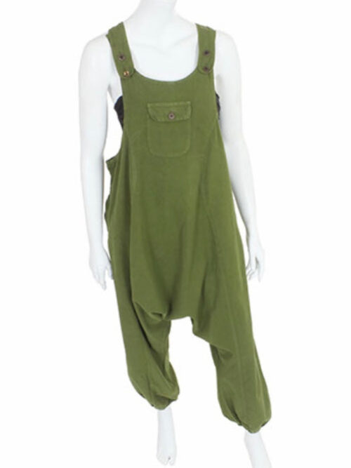 Kaki Green Cotton Plain Dungarees image 0