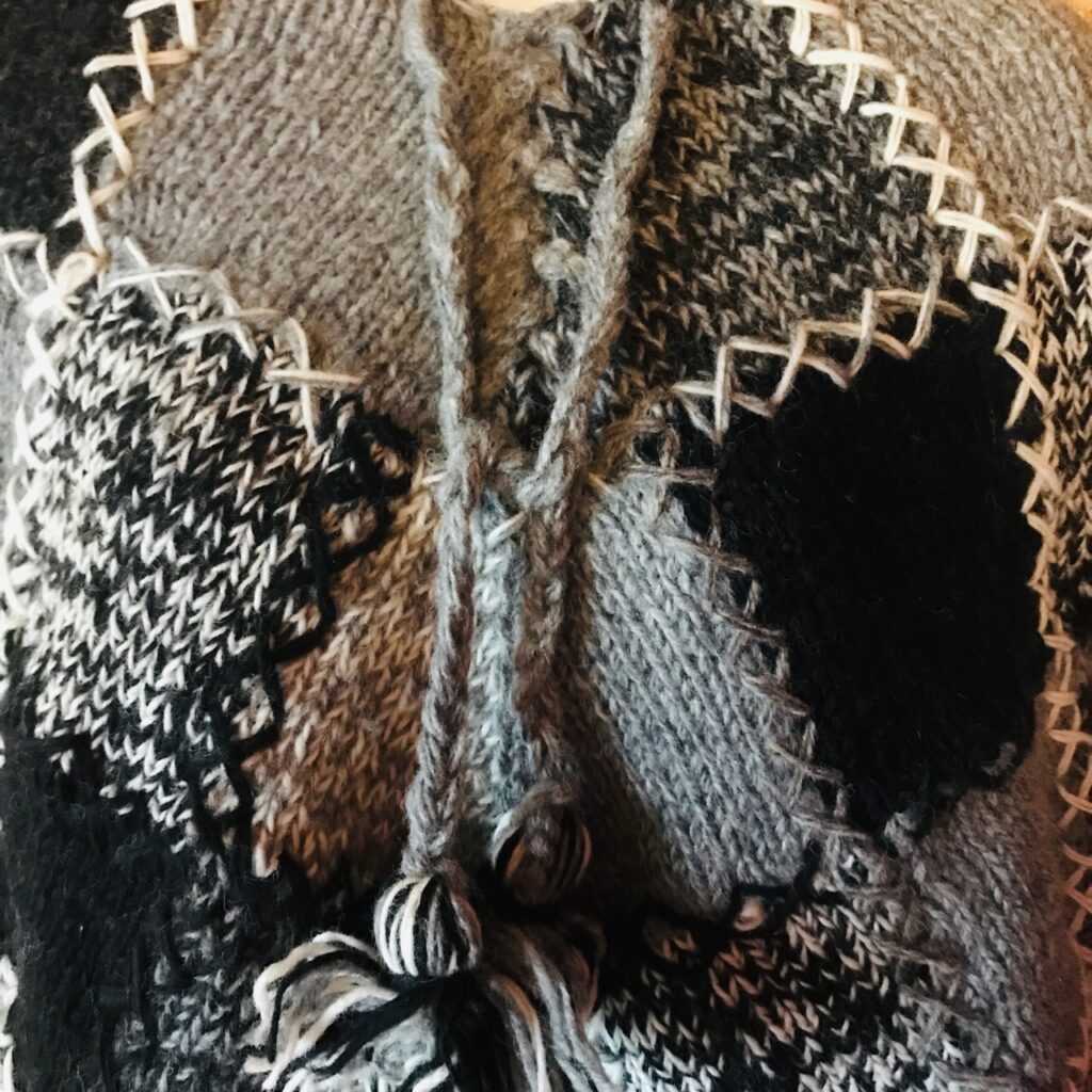 100% Wool Grey Multi Patchwork Poncho by Gringo image 1