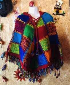 100% Wool Rainbow 🌈 Patchwork Poncho by Gringo image 1