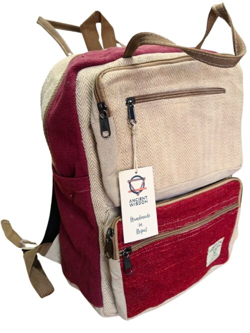 Large Boxy Hemp Backpack - Wine-Natural