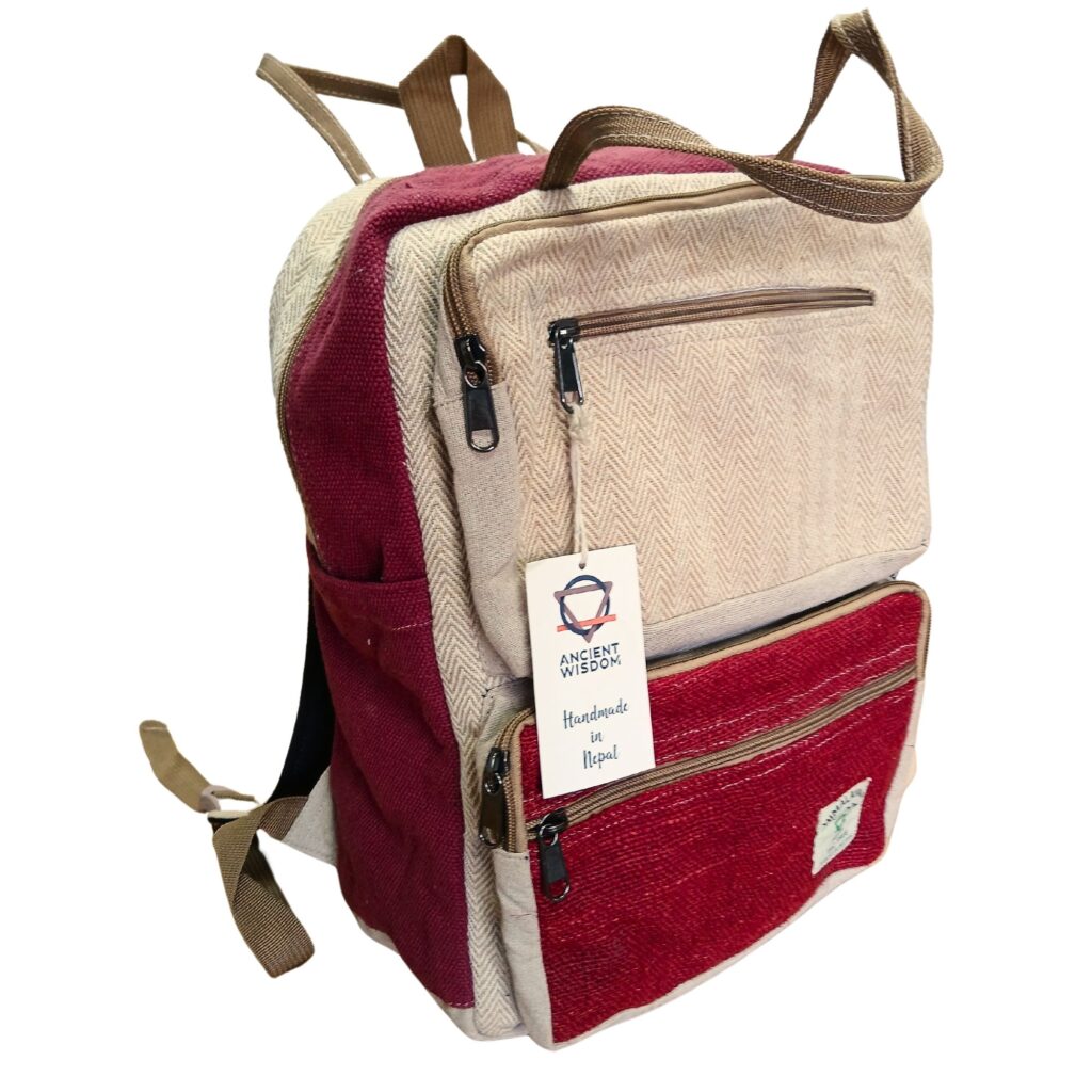 Large Boxy Hemp Backpack - Wine-Natural