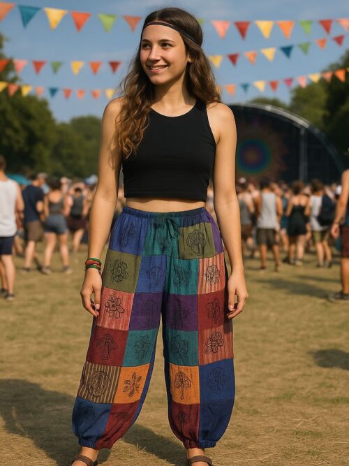 Mushroom Pants - Block Print Designs - Purple Tones S/M