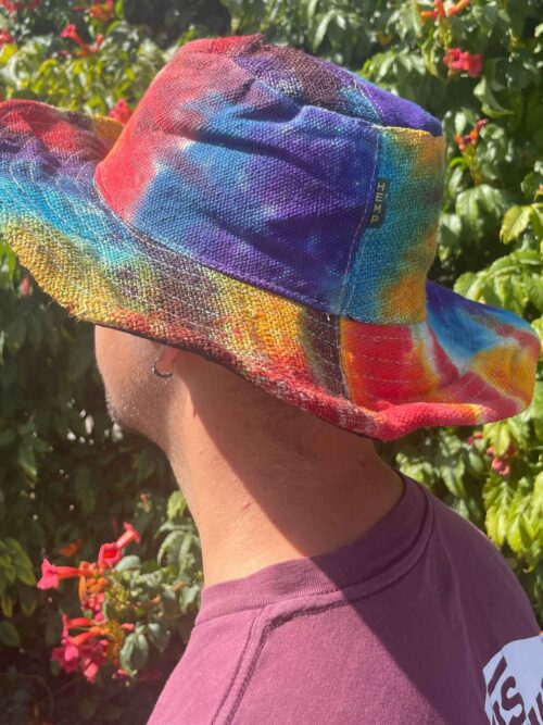 Patched and Wired Hemp-Cotton Boho Festival Hat - Tiedye