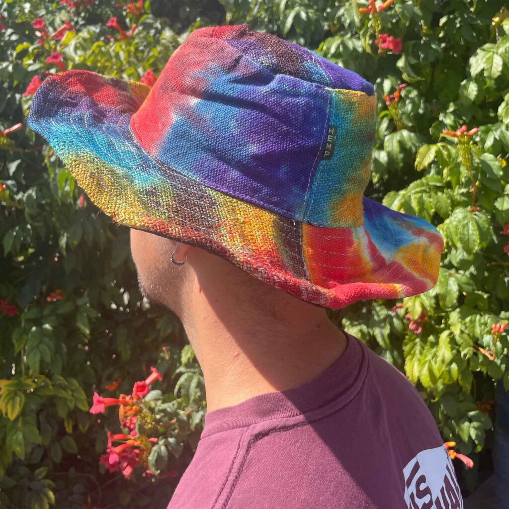 Patched and Wired Hemp-Cotton Boho Festival Hat - Tiedye
