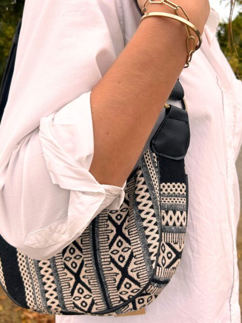 Jacquard Hobo Bag - Grey Metro (black strap)