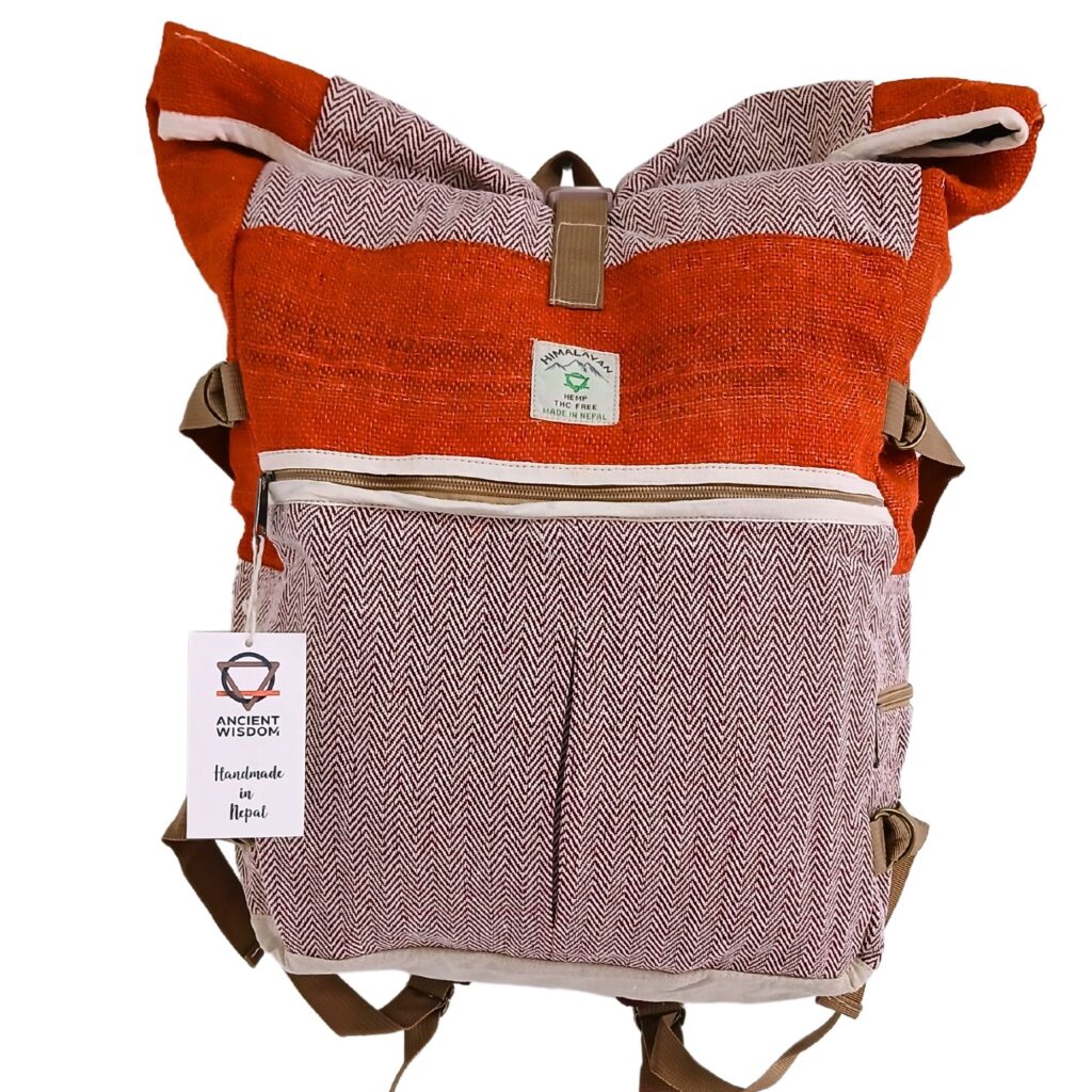 Hemp Trekking Roll Top Backpack - Sunset Orange