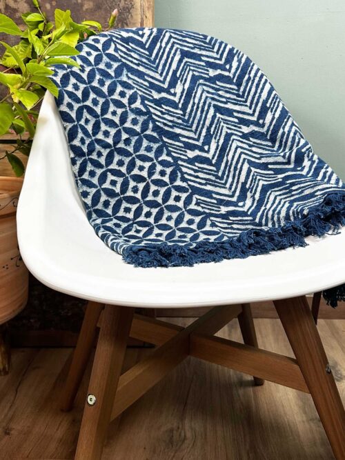 Handmade Indigo Throw - 170x120cm - Namoona Waves