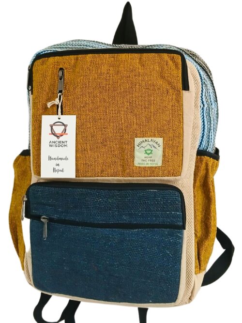 Large Boxy Hemp Backpack - Teal -Tumeric