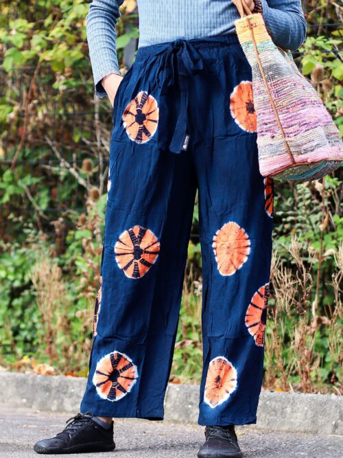 Japanese Style Lounge Pants - Blue & Orange - L