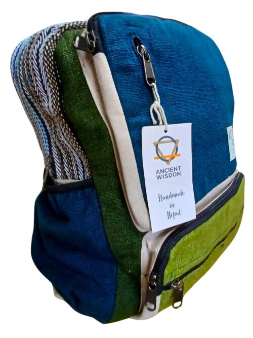 Large Boxy Hemp Backpack - Teal -Sage