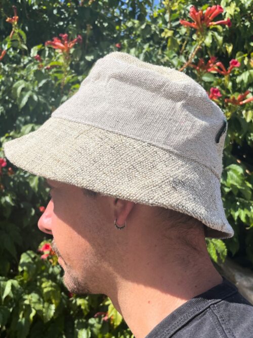 Patched Hemp-Cotton Boho Bucket Hat Natural