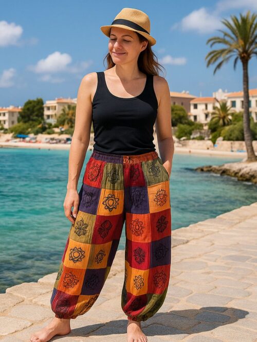 Mushroom Pants - Block Print Designs - Orange Tones S/M