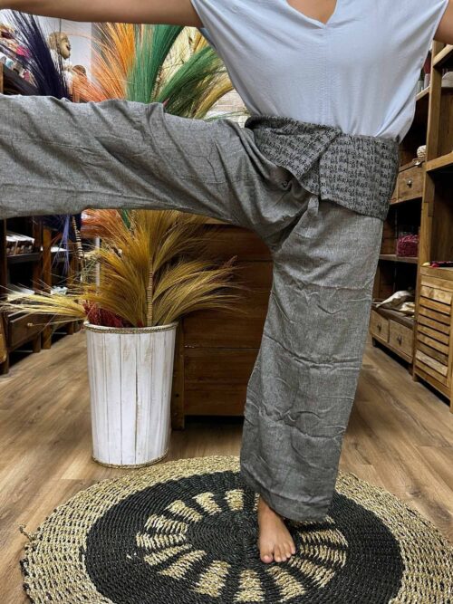 Thai Fisherman Pants Mandala Mantra on Grey