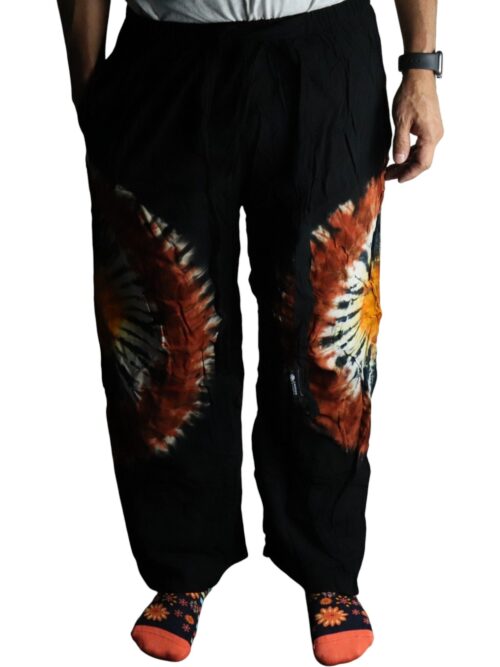 Japanese Style Lounge Pants - Black Chocolate & Orange - L
