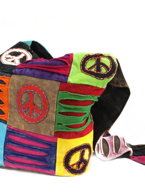 Cotton Shoulder Bag Peace Sign Details