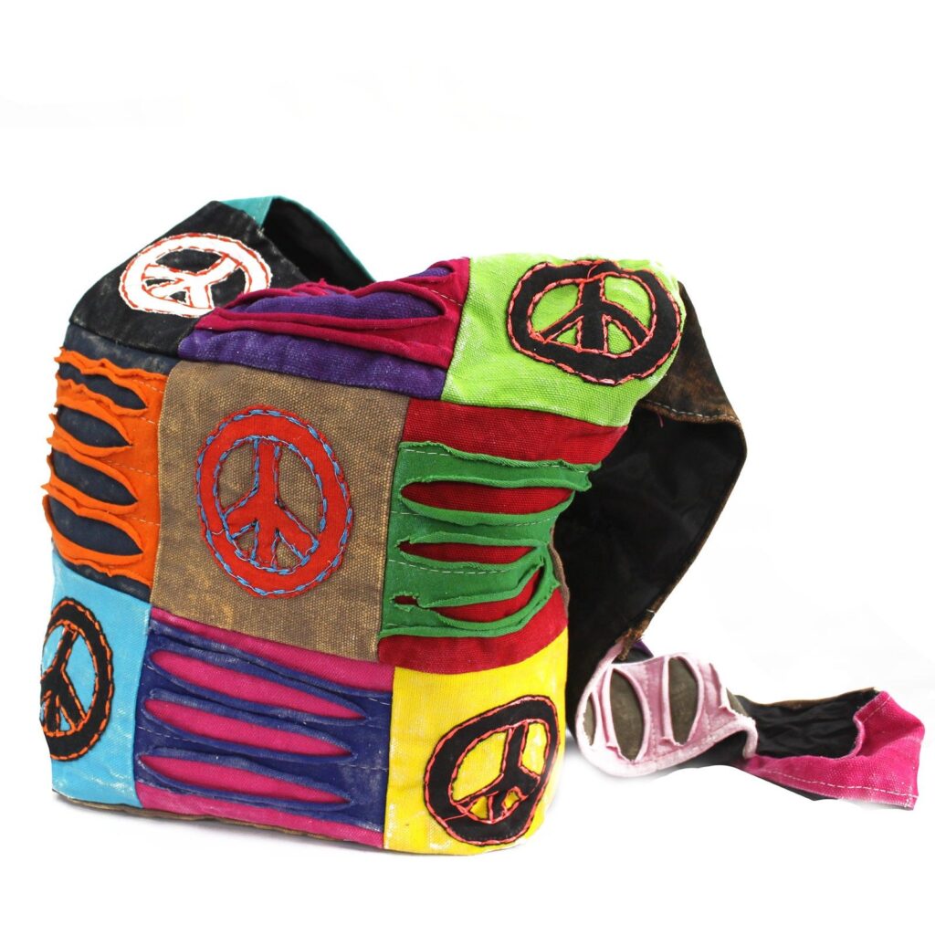 Cotton Shoulder Bag Peace Sign Details