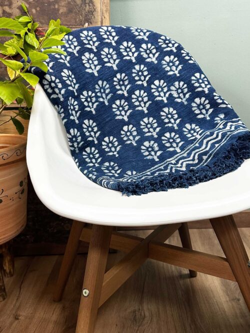 Handmade Indigo Throw - 170x120cm - Chhota Flower