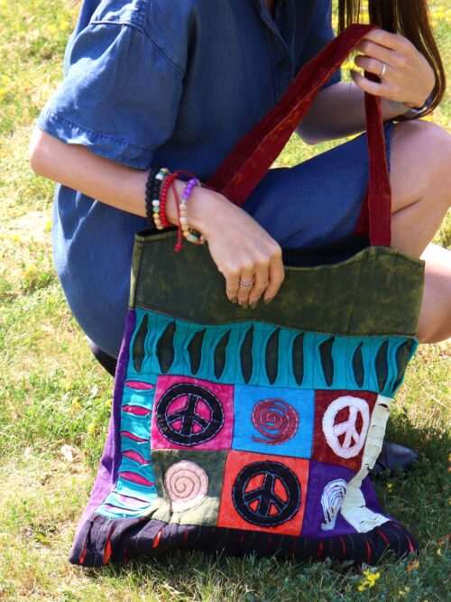 Cotton Applique Peace Detail Shopping Bag