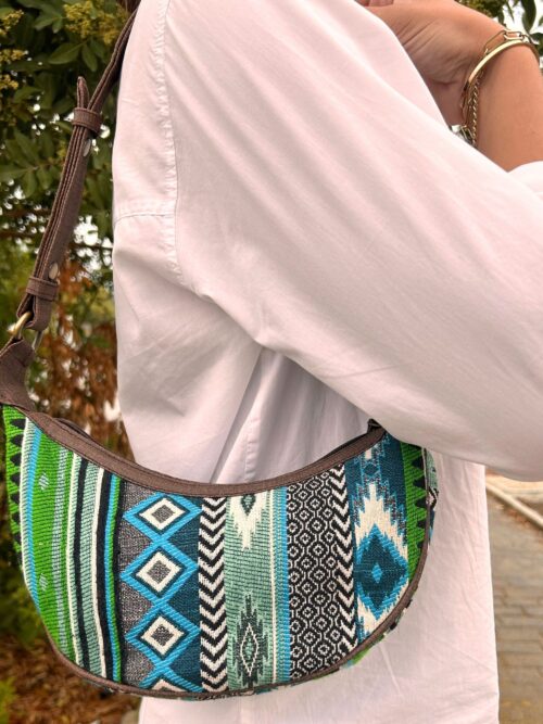 Jacquard Hobo Bag - Bold Greens (brown strap)