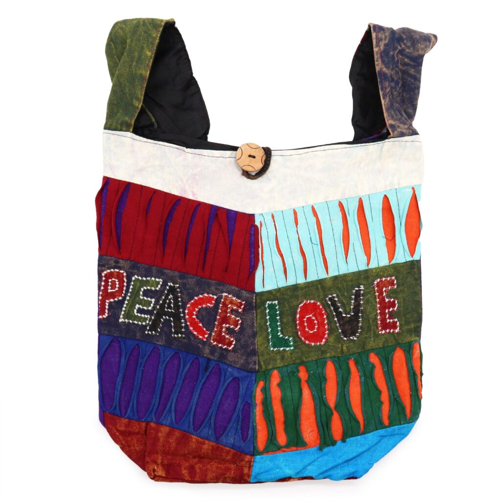 Cotton Shoulder Bag Applique Love & Peace