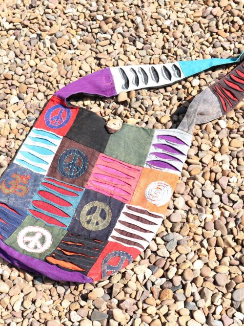 Cotton Shoulder Bag with Appliqué Peace Sign Detailing